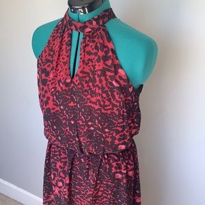 High low keyhole dress red leopard print